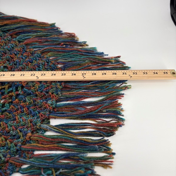 Womens Crochet Poncho Sweater Multi Color Fringe Boho Casual  Handmade OSFM - Picture 7 of 7